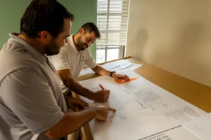 Kyle and Adam working on shop drawings